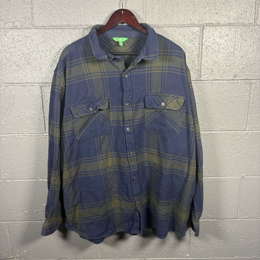 DIP Flannel Shirt Men’s 3XLT Blue Green Plaid Button Up Big Tall Workwear